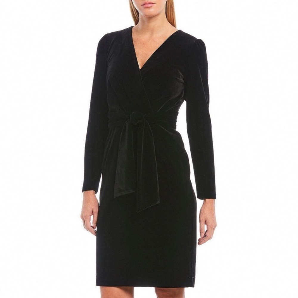 NWOT Antonio Melani Black velvet V-neck dress.